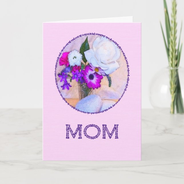 För Mamma, Mors dag med målade blommor. Kort (Framsida)