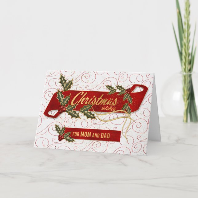 för Mamma och Pappa på julen Önskemål Holly Helgkort (Framsida)