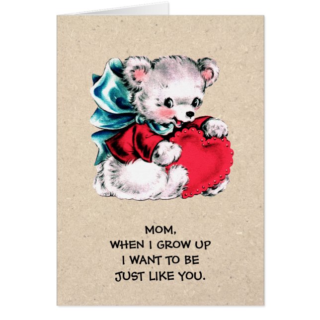 För Mamma på Mors dag. Söt Nalle Hälsningskort (Framsidan)