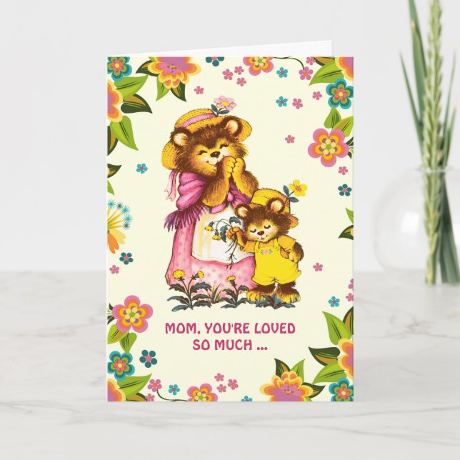 För Mamma på Mors dag. Söta Bears Tack Kort (Framsida)