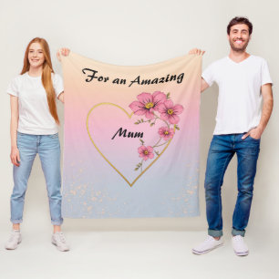 För mamma rosa blommig guld hjärta mors dag fleecefilt