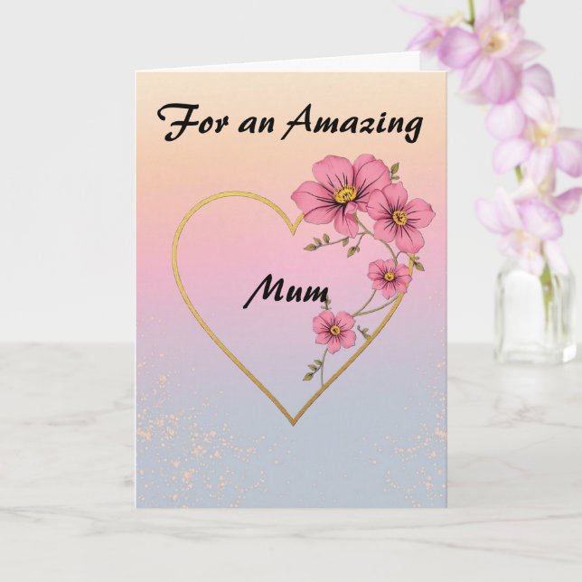 För mamma rosa blommig guld hjärta mors dag  kort (Orkide)