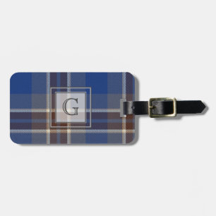 För manar anpassat Monogram Blue Grått Tartan-gåvo Bagagebricka