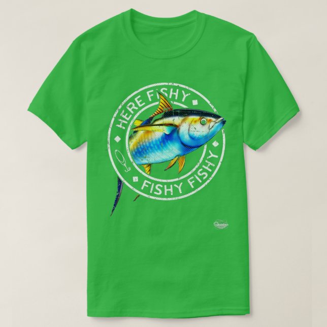 För manar fiske efter gulfenad tonfisk t shirt (Design framsida)