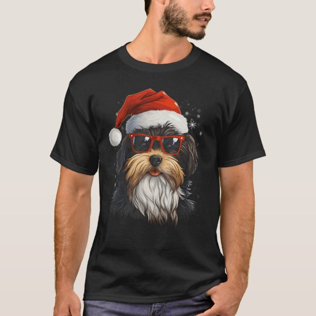 För manar för Biewer Terrier Hund-julgrafik T Shirt (Framsida)
