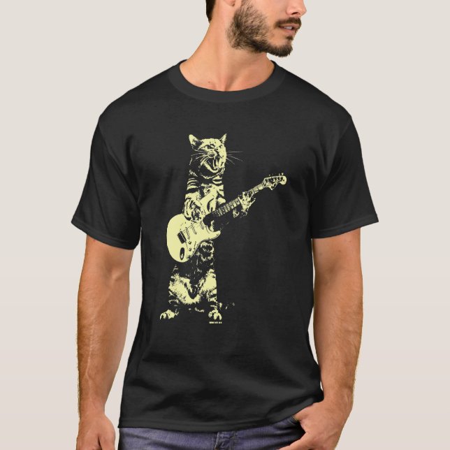 För manar för Cat Spela Guitar Manar Graphic T Shirt (Framsida)