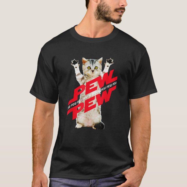 För manar kvinnopojkar (Pew Pew Sci Fi Cat Gamer N T Shirt (Framsida)