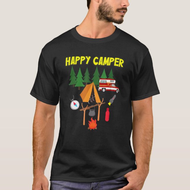 För manar kvinnor och barn i lycklig Camper-kampan T Shirt (Framsida)
