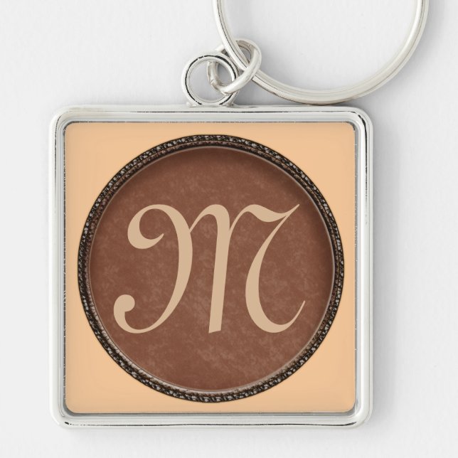 För manar Monogrammed Keychains Fyrkantig Silverfärgad Nyckelring (Framsidan)