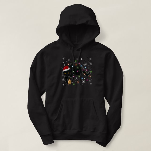 För manar svart julklapp -  svart katt hoodie (Design framsida)