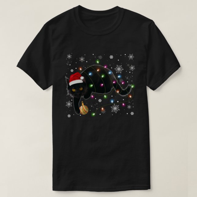 För manar svart julklapp -  svart katt t shirt (Design framsida)
