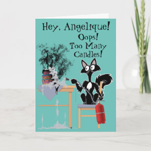 för många ljus, rolig tecknad, tårta bränd kort