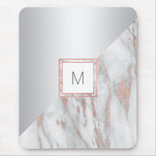 För marmorsilver för elegant rosa guld- MONOGRAM Musmatta