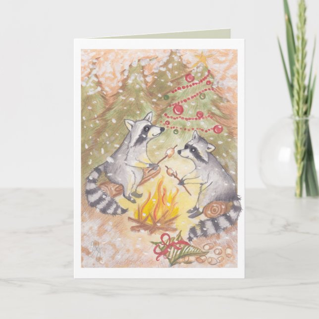 För Marshmallowshelgdag för Raccoons stekhett kort (Framsida)
