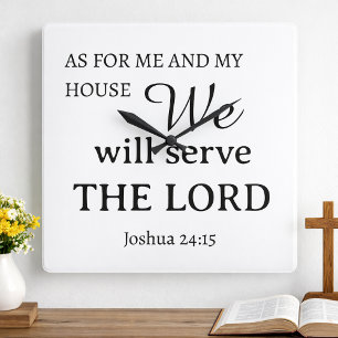 För mig och mitt hus Joshua 24:15 Fyrkantig Klocka