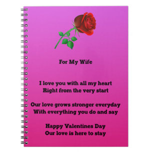 För min fruvalentines daydikt anteckningsbok med spiral