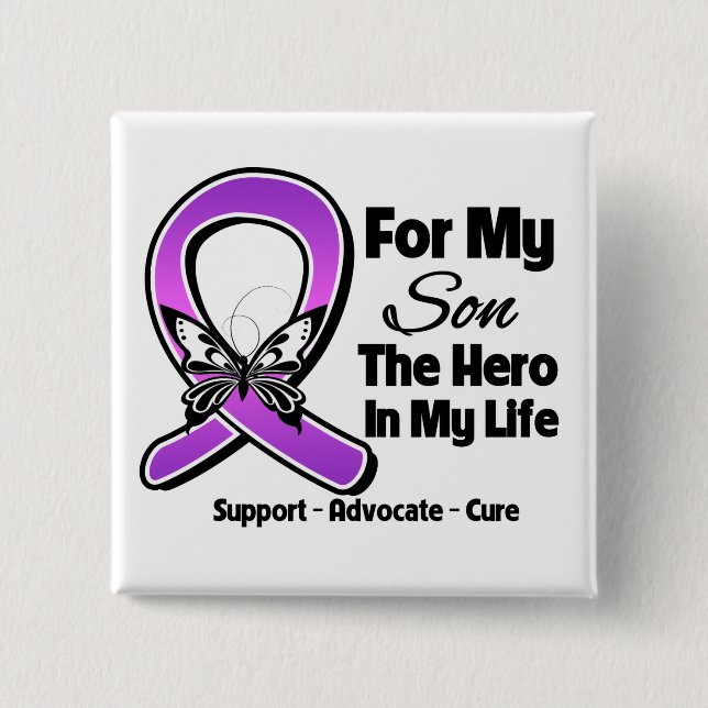 För min Hero Min son - Lila Ribbon Awareness Knapp (Framsida)