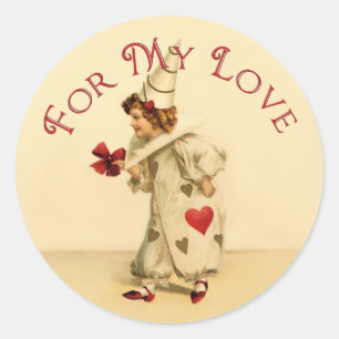 För min Kärlek Vintage Valentine Clown Runt Klistermärke