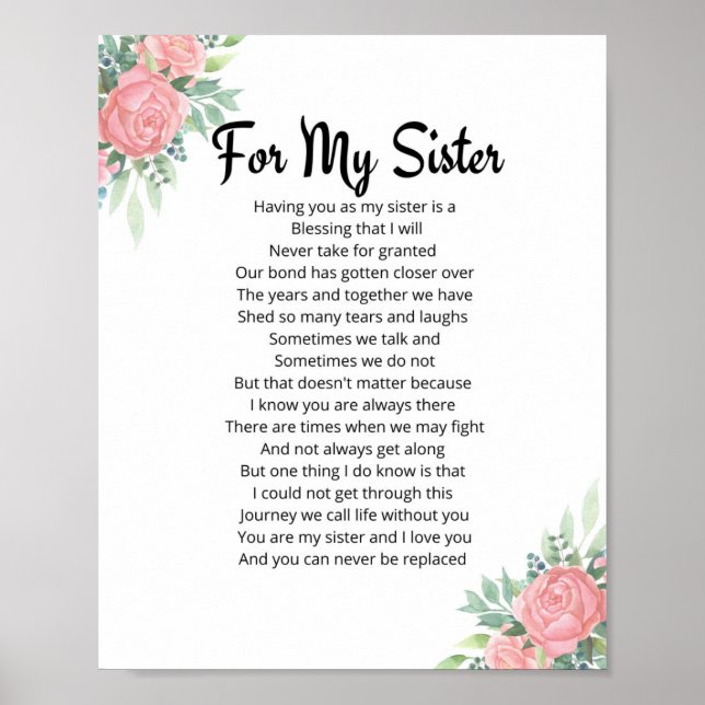 För min syster Dikt Syster Gift Poster (Framsidan)