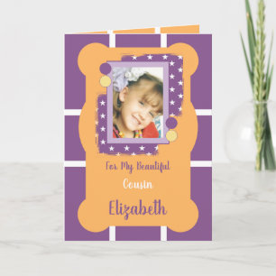 För min vackra kusin lila och orange foto kort