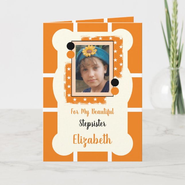 För min vackra Stepsyster-orange och svarta foto Kort (Framsida)