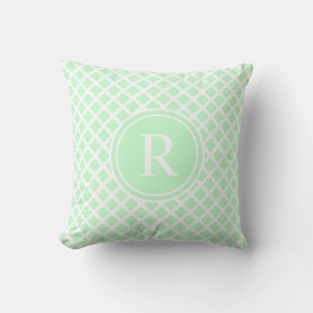 För Mintgrönt för elegant ljus Quatrefoil Monogram Kudde (Framsida)