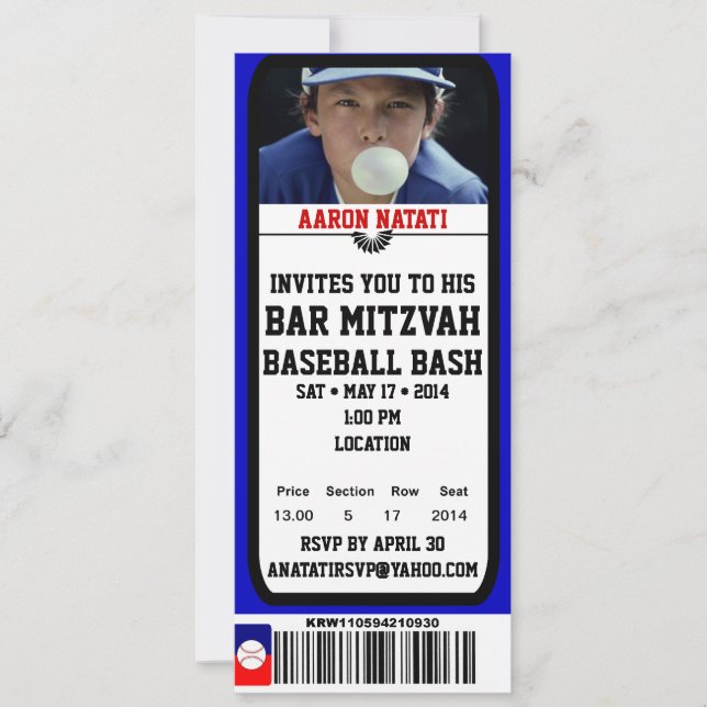 För Mitzvah för pub för KRW-fotobaseball inbjudan (Framsida)