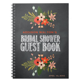 För möhippagäst för svart tavla blom- bok anteckningsbok med spiral