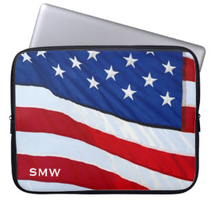 För Monogramanteckningsbok för amerikanska flagg Laptop Sleeve