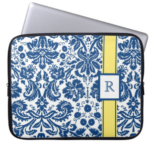 För Monogramblått för bärbar dator beställnin Laptop Fodral