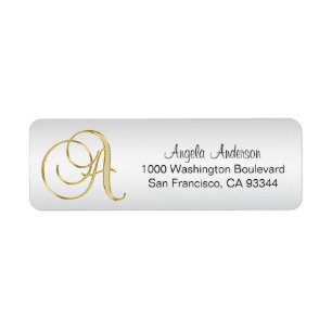 För Monogrambrev "A" för elegantt silver guld- Returadress Etikett
