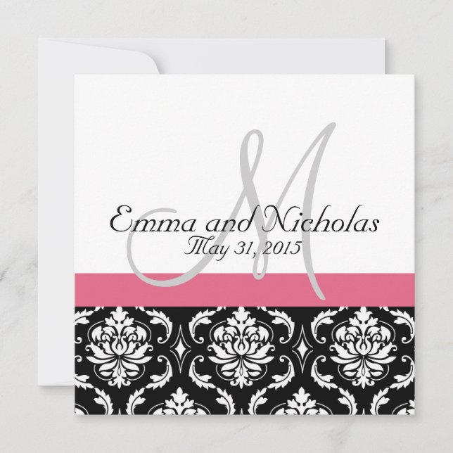 För Monogrambröllop för kaprifol rosa inbjudan (Framsida)