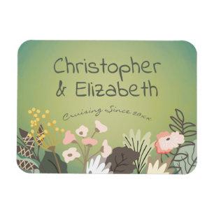För Monogramkryssning för blommigt grön upphitt Magnet