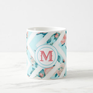 För Monogramsparre för blått blom- mugg för