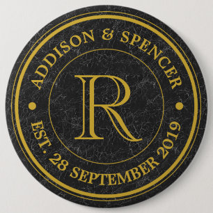 För Monogramsvart för bröllopsdag guld- läder Knapp