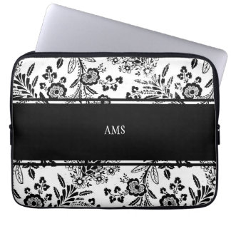 För Monogramsvart för vintage antik blom- Laptop Fodral