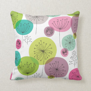 För mönsterblomma för gullig uggla retro design kudde