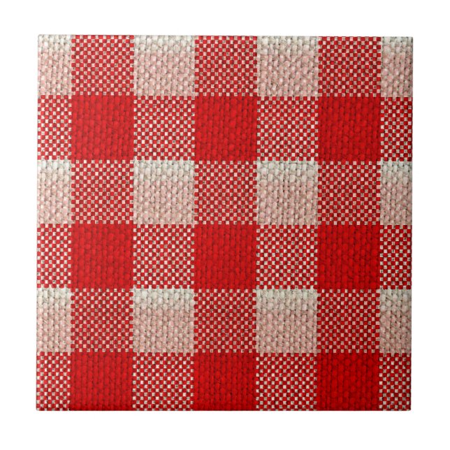 För mönsterBurlap för röd Gingham rutig Look Kakelplatta (Framsidan)