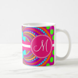 För mönstershock rosa för djärv Monogram skraj Kaffemugg