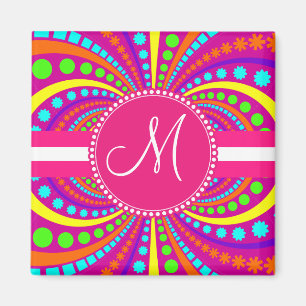 För mönstershock rosa för djärv Monogram skraj Magnet
