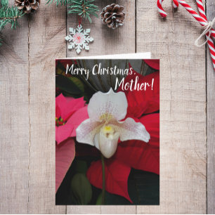 För Mor Red Poinsettias och Orchid jul Kort