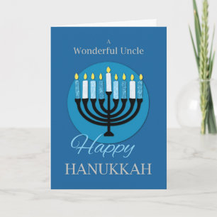 För morbror Hanukkah Menorah på Mörk blått Kort