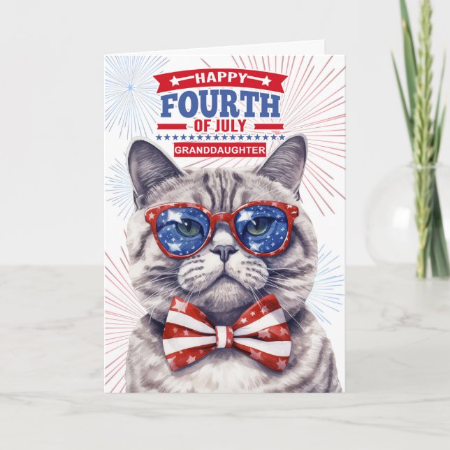 för mordotter 4 juli Cute Patriotic Cat Helgkort (Framsida)