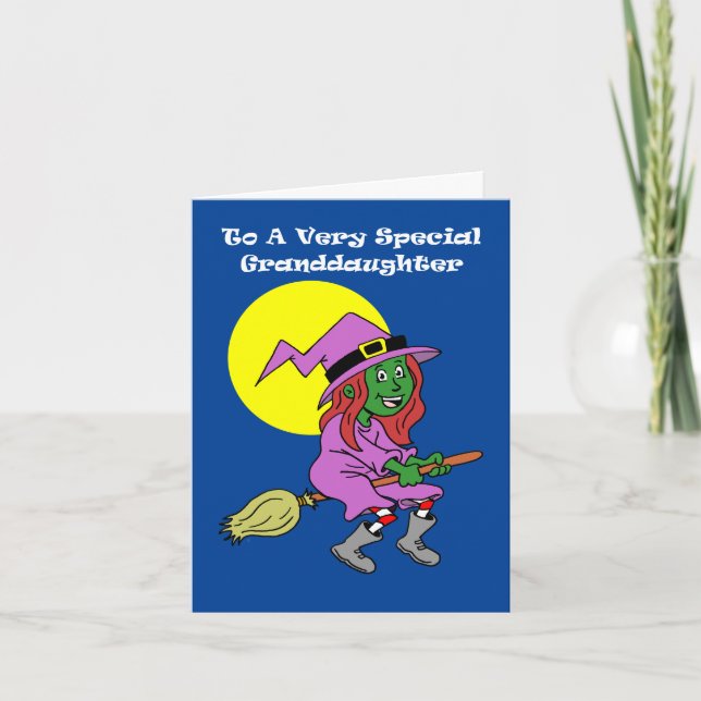 För mordotter Cute Tecknad Witch Halloween Helgkort (Framsida)