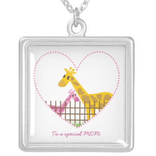För morflicka för två gullig giraff gåva för silverpläterat halsband