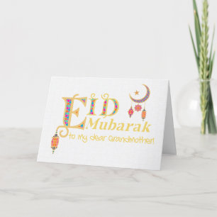För mormor Eid Mubarak Lanternes Måne Stars Kort