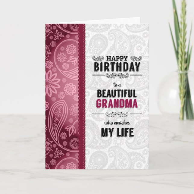 För mormors Rosa Hearts och Paisley Kort (Framsida)