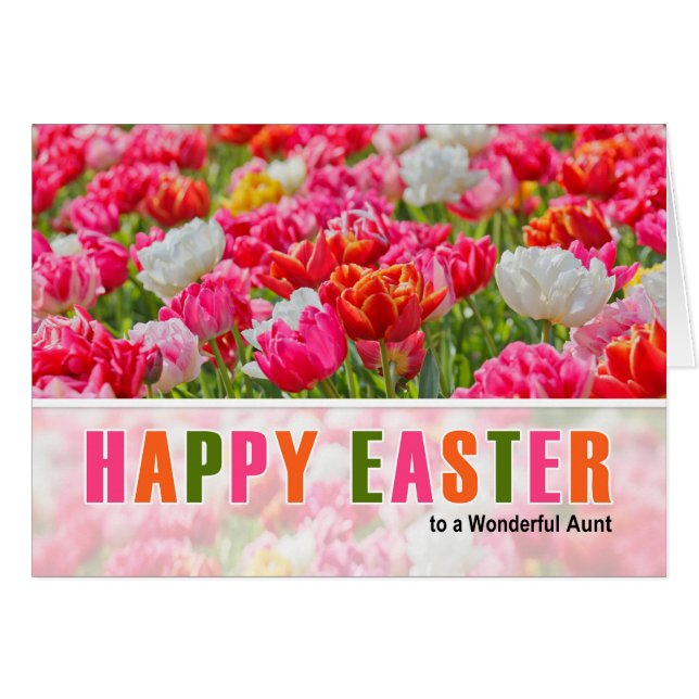 för Moster på Påsk Rosa Tulip Garden Hälsningskort (Framsidan Horizontal)