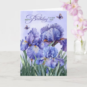 För mosters födelsedag lila iris med fjärilar kort