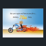 för motorcykelparty för 70th födelsedag flammande inbjudningar<br><div class="desc">Rusa upp och bränning över! En brinna motorbike med flammar att vinka bakom,  en härlig blond ridning fastar med din partyinbjudan! Se helheten spänna av kort för åldrar och förhållanden i mitt lager. Allt konstverk tar copyrightt på Norma Cornes</div>